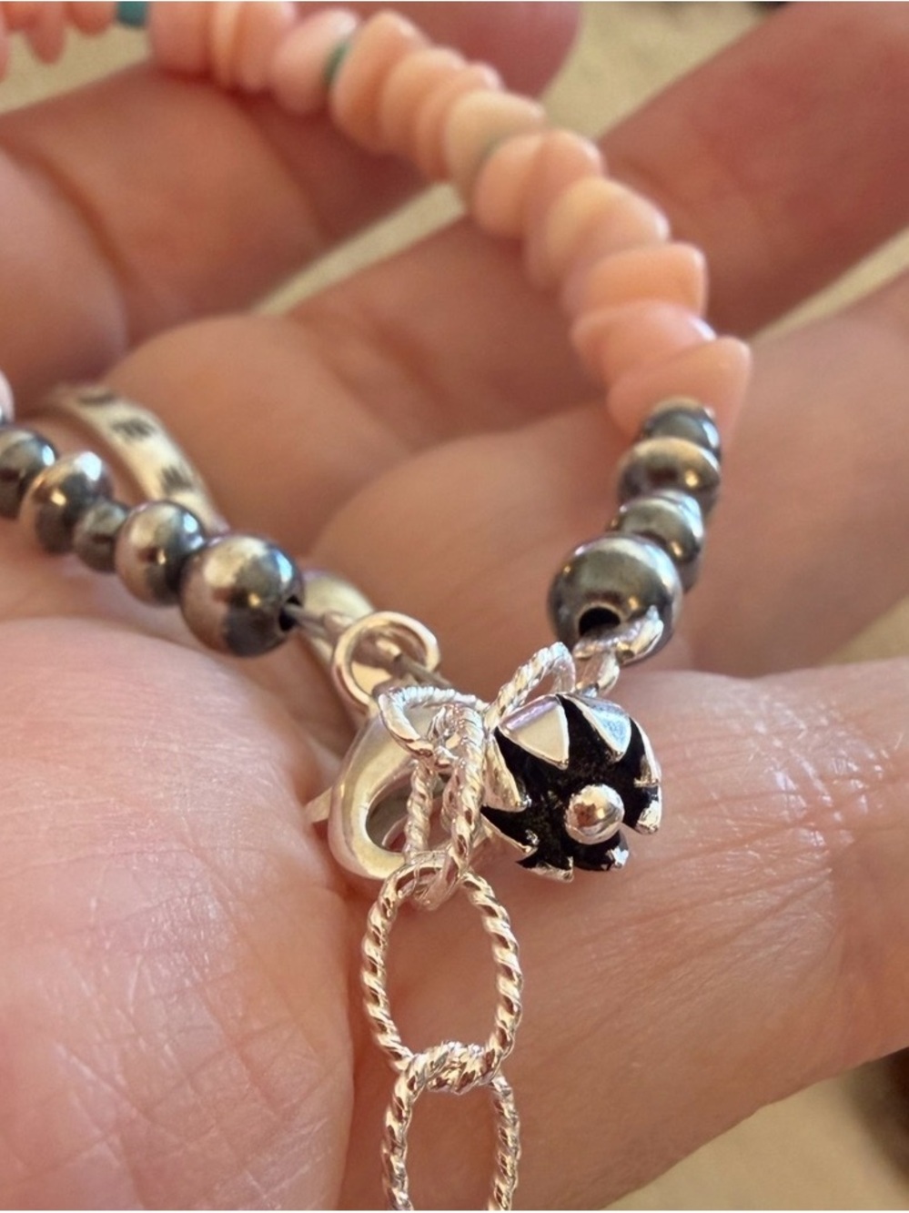 ❤️ 925 Navajo Desert Pearls Saucers Pink Conch Kingman Turquoise Bracelet Charm - Picture 5 of 11